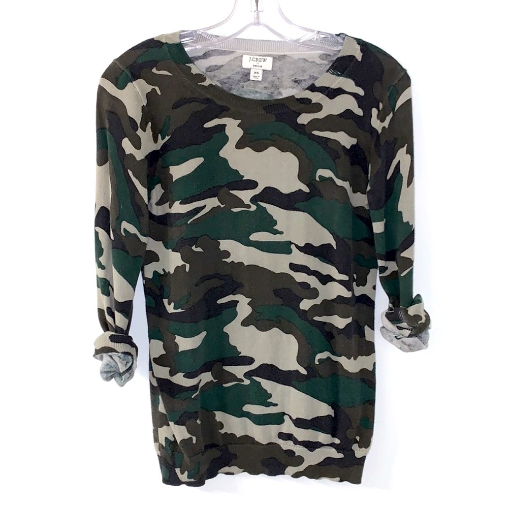 Jcrew camo cotton teddie sweater size XS